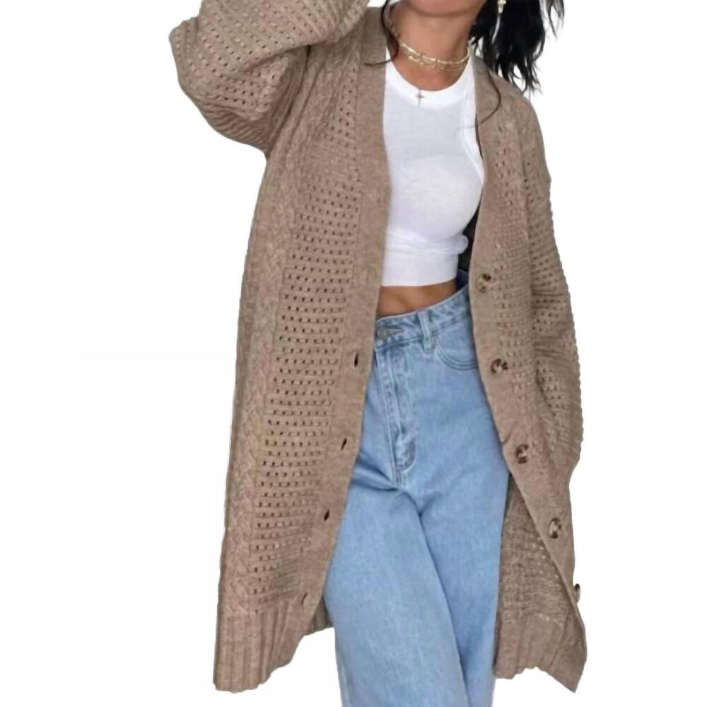 NEW CURRENT AIR candice cable knit cardigan in latte brown